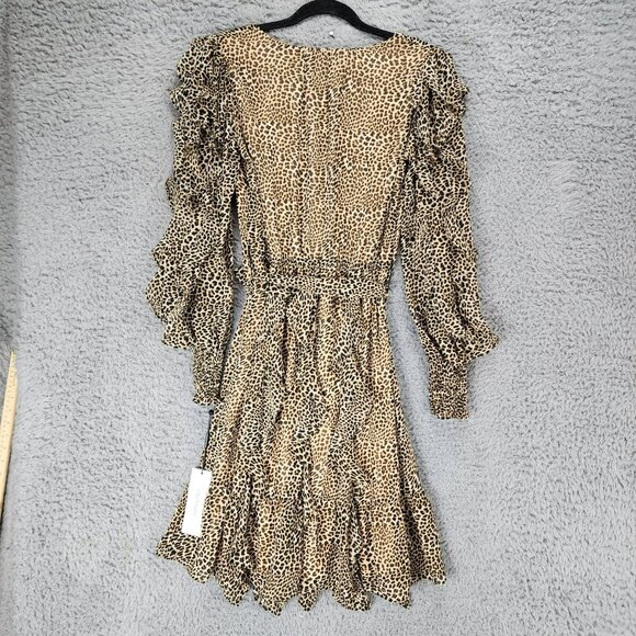 Calvin Klein Dress Womens 2 Leopard Print Long Sleeve Knee Length Ruffled NWT - Picture 10 of 13